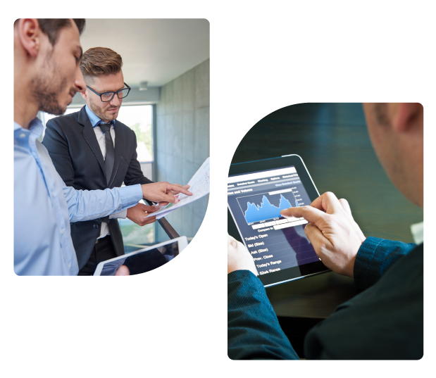 Employees Discussing about stocks and Tab showing Stocks Graph chart